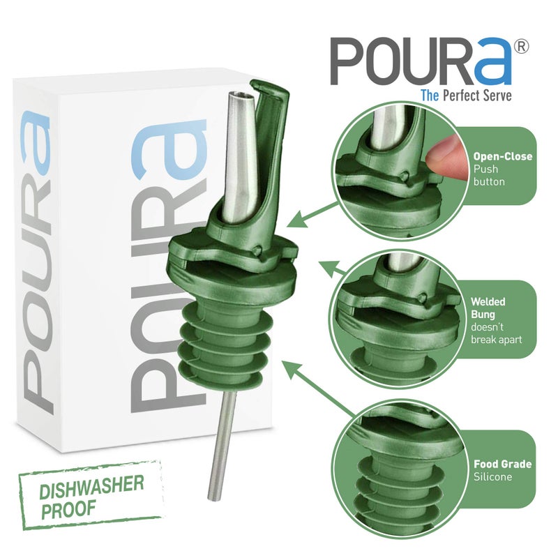 Poura BPAâ€‘Free Olive Oil Bottle Spouts, Leakproof Olive Oil Dispenser Spout with Hygienic Oneâ€‘Hand Open/Close, Dust Cap & Screen Alternative, 2â€‘Pack Green - Image 3